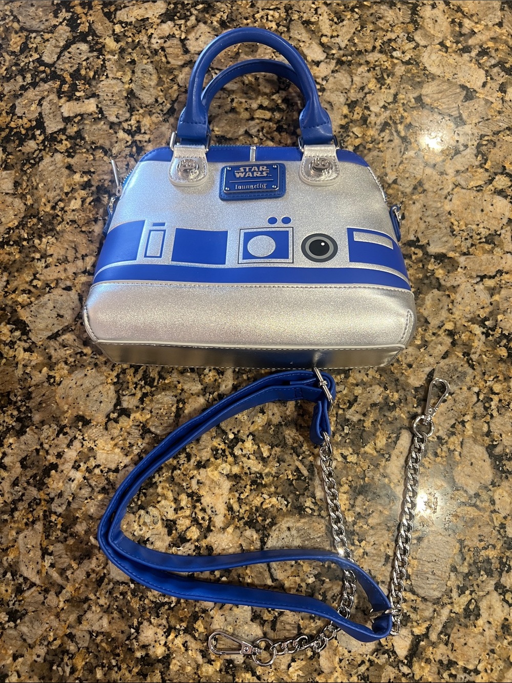 Loungefly Star Wars R2-D2 Silver and Blue Dome Satchel - Picture 3 of 3